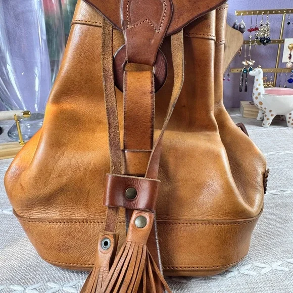 Classic Tan Leather Fringe Backpack Unbranded - Picture 2 of 12